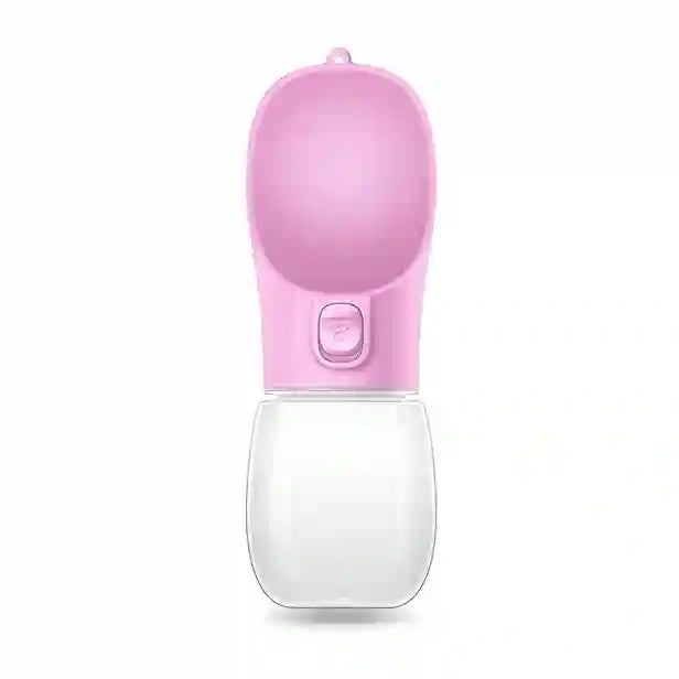 Pink and clear portable pet water bottle on a white background