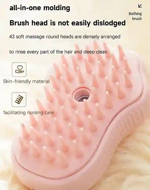 Pink massage brush head with text on a light background