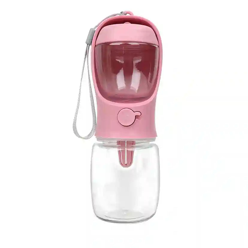 Pink pet water bottle with clear container on a white background