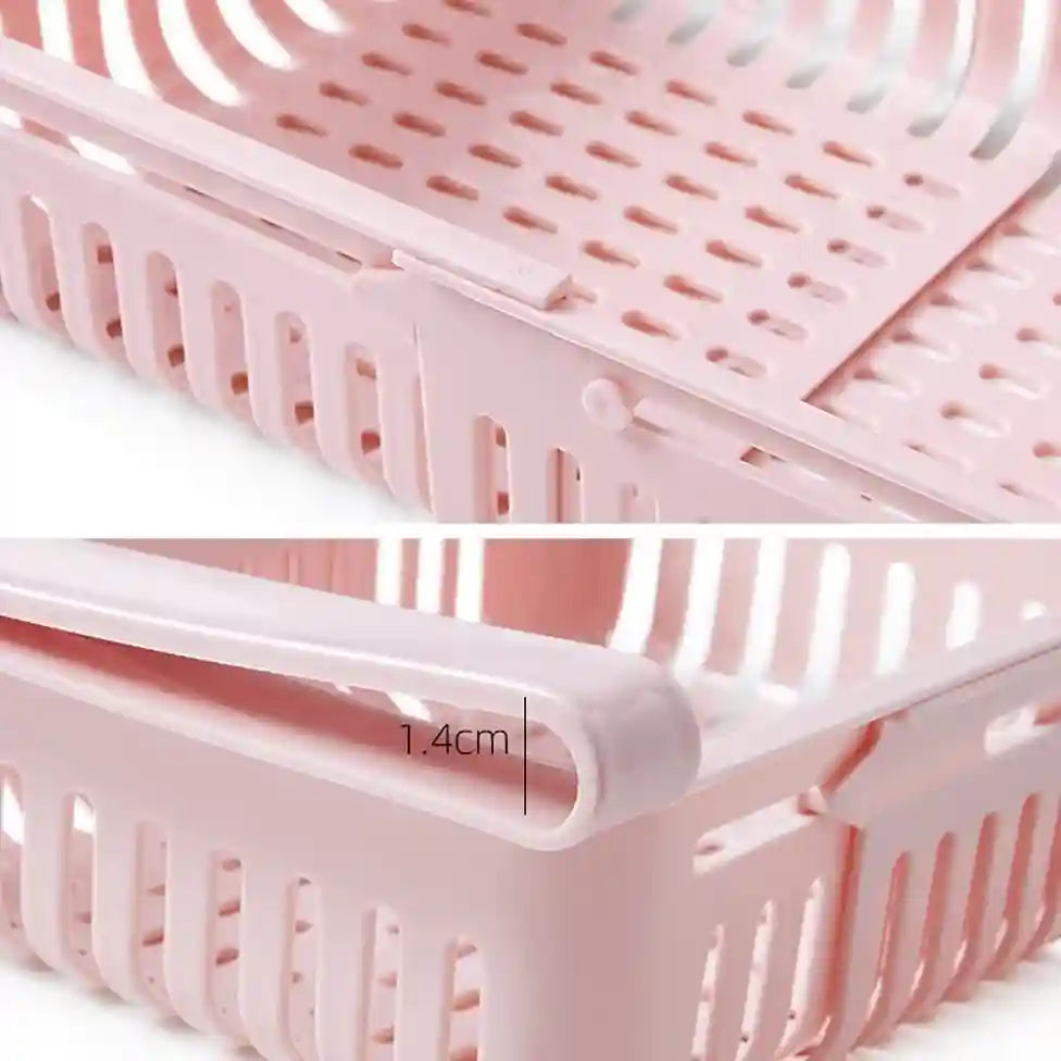 Pink plastic basket with a white handle, showing measurement of 1.4cm.