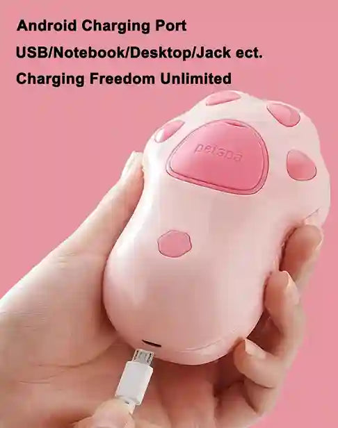 Pink portable charging device with USB cable on a pink background