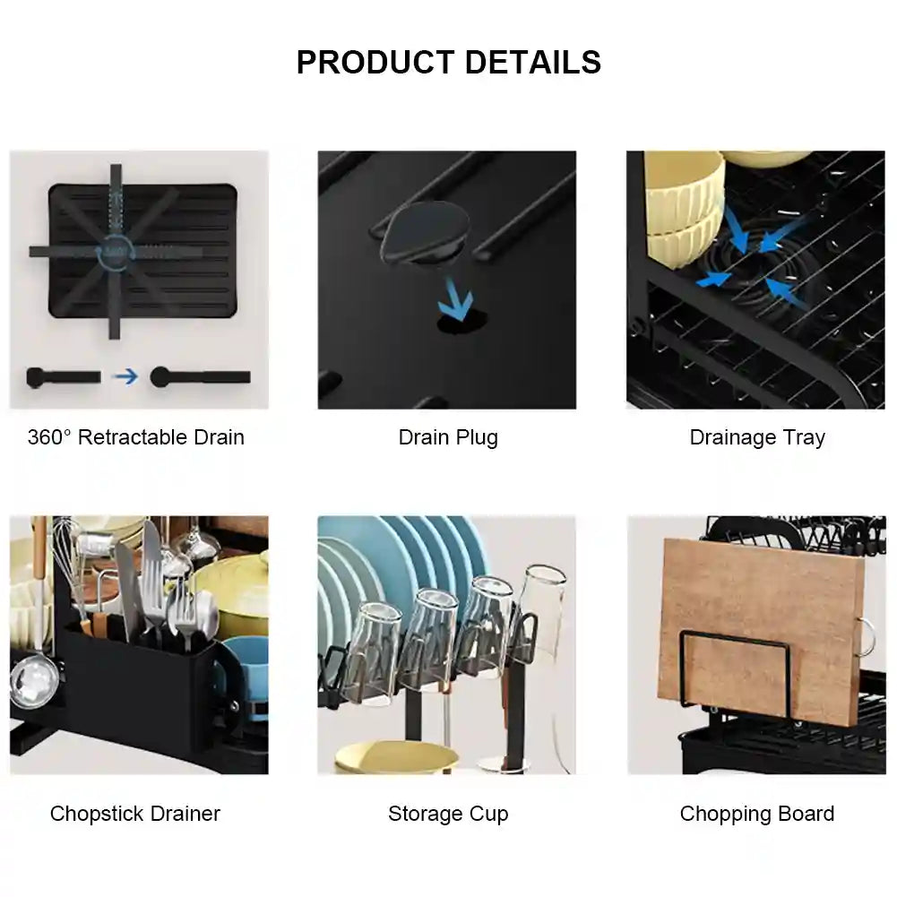 Product details of a kitchen organizer with various components.