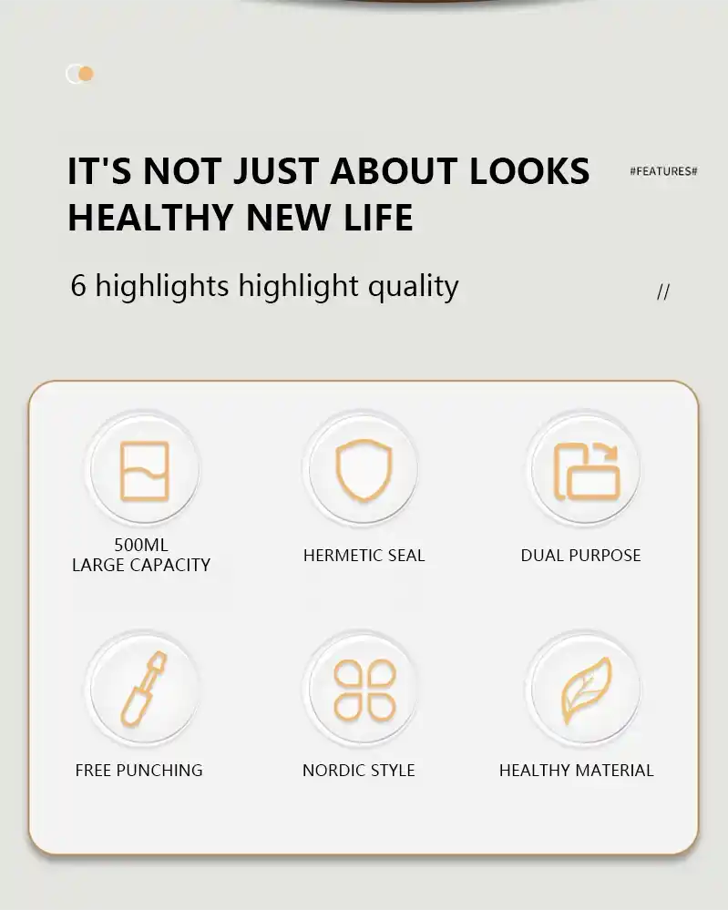 Product features with icons and text on a light background