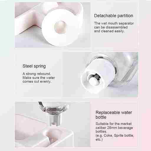 Product features with text on a light pink background