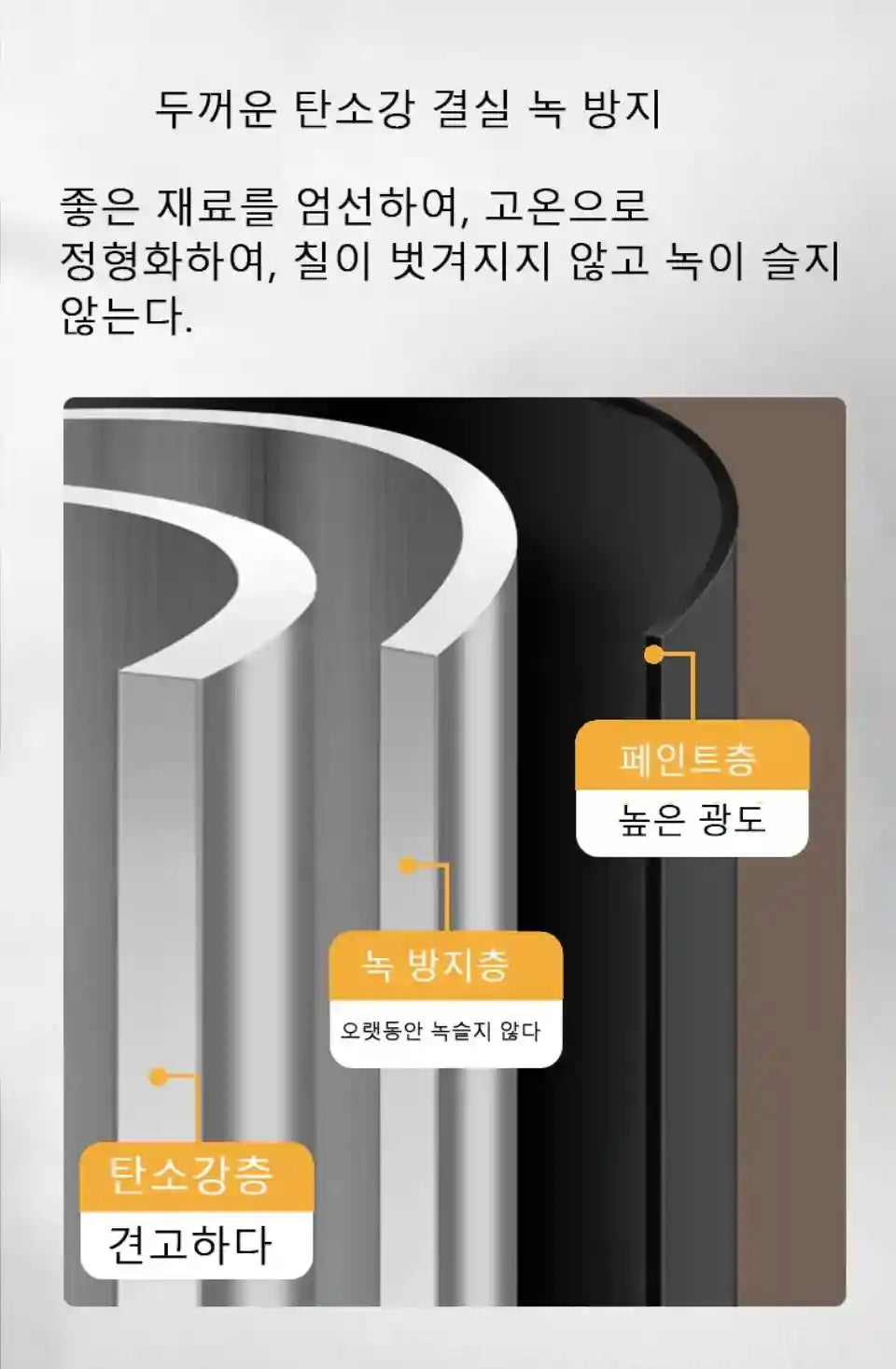 Product illustration with text in Korean, showing a design feature of a cylindrical object.
