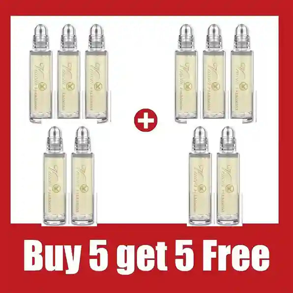 Promotional offer for rollerball bottles with a red border and text 'Buy 5 get 5 Free'.