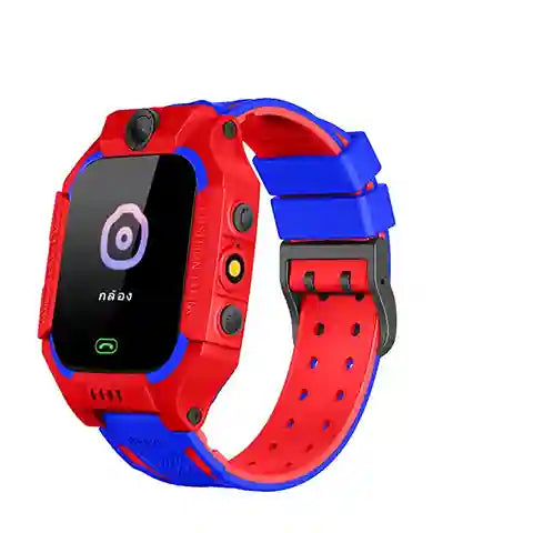 Red and blue children's smartwatch on a white background