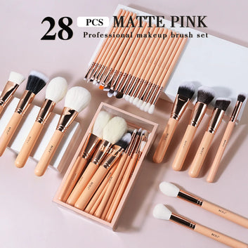 BABBAK'S LTD BEILI Premium Makeup Brush Set – 5‑28pcs Matte Pink & Rose Gold Professional Brushes for Face & Eyes