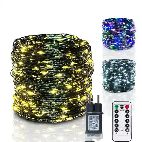 BABBAK'S LTD Copper Wire LED Fairy Lights – 12M Green String Lights with Remote for Christmas & Wedding Decor