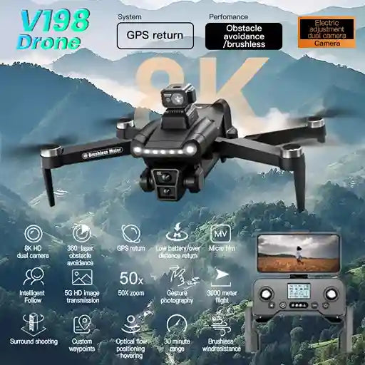 BABBAK'S LTD Xiaomi V198GPS Drone – Foldable 8K HD Camera GPS Quadcopter with Obstacle Avoidance