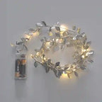 BABBAK'S LTD Golden Silver Leaf LED Fairy Lights – Battery Powered Decorative String Lights for Home & Events