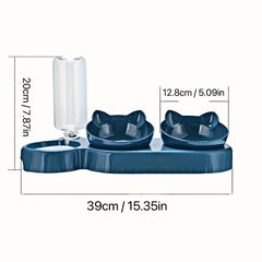 BABBAK'S LTD 3‑in‑1 Tilted Pet Bowls with Water Feeder – Cat & Dog Bowl Set with Gravity Water Bottle