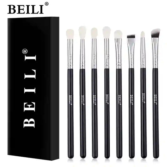BABBAK'S LTD BEILI 8pcs Eye Makeup Brush Set – Black & Silver Professional Eye Shadow Blending Brushes
