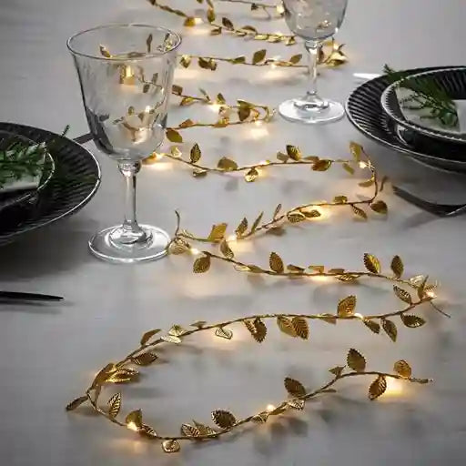 BABBAK'S LTD Golden Silver Leaf LED Fairy Lights – Battery Powered Decorative String Lights for Home & Events