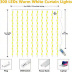 3M Fairy Twinkle Lights 300 LED Curtain USB