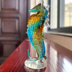 Glass Seahorse Figurine Hand Blown Crystal Animal Craft