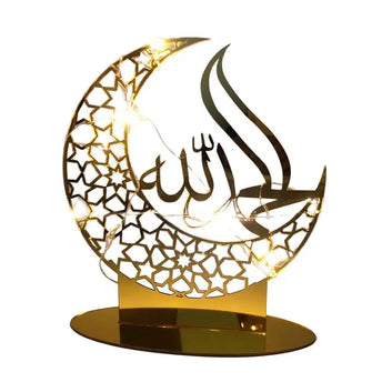 BABBAK’S LTD – Moon Star Eid Night Lamp | Warm Glow Acrylic Decor | 23cm x 20cm | Golden Elegant Night Light for Eid & Home Decoration