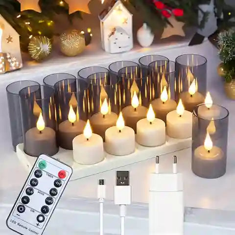 BABBAK'S LTD FREEPOWER Rechargeable LED Tea Candles – Flameless Dimmable Lights with Remote (5.5x4cm, Warm White, Black Cup)