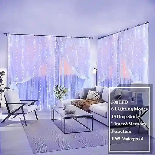 3M Fairy Twinkle Lights 300 LED Curtain USB