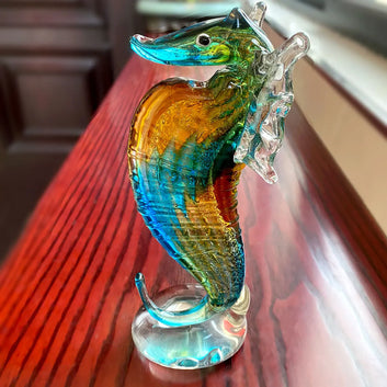 Glass Seahorse Figurine Hand Blown Crystal Animal Craft