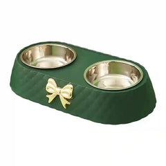 BABBAK'S LTD Bow‑Tie Double Pet Food & Water Bowl – Stainless Steel & PP Base for Dogs & Cats