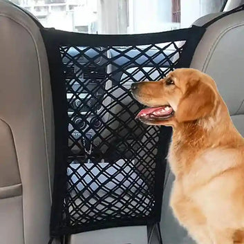 BABBAK'S LTD Pet Car Barrier – Dog Safety Mesh with Storage Bag for Back Seat Protection