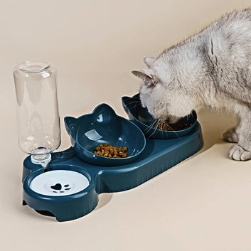 BABBAK'S LTD 3‑in‑1 Tilted Pet Bowls with Water Feeder – Cat & Dog Bowl Set with Gravity Water Bottle