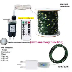 BABBAK'S LTD Copper Wire LED Fairy Lights – 12M Green String Lights with Remote for Christmas & Wedding Decor