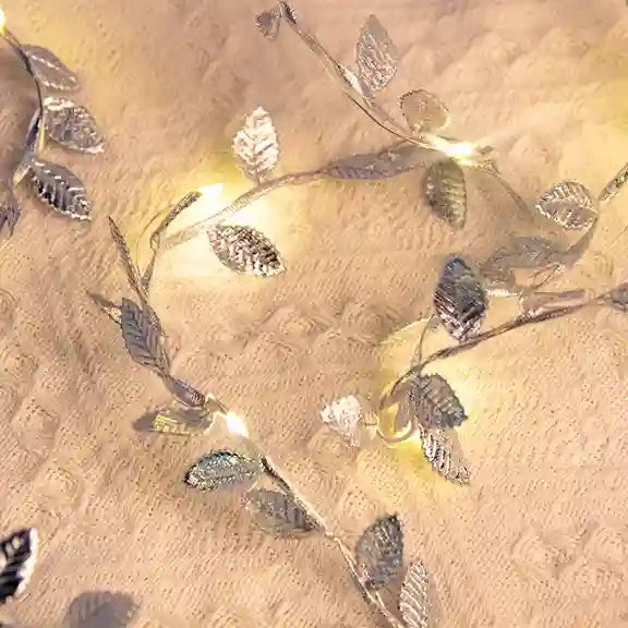 BABBAK'S LTD Golden Silver Leaf LED Fairy Lights – Battery Powered Decorative String Lights for Home & Events