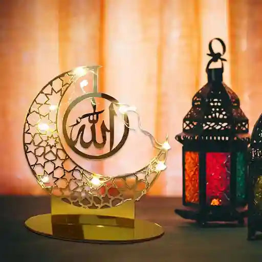 BABBAK’S LTD – Moon Star Eid Night Lamp | Warm Glow Acrylic Decor | 23cm x 20cm | Golden Elegant Night Light for Eid & Home Decoration
