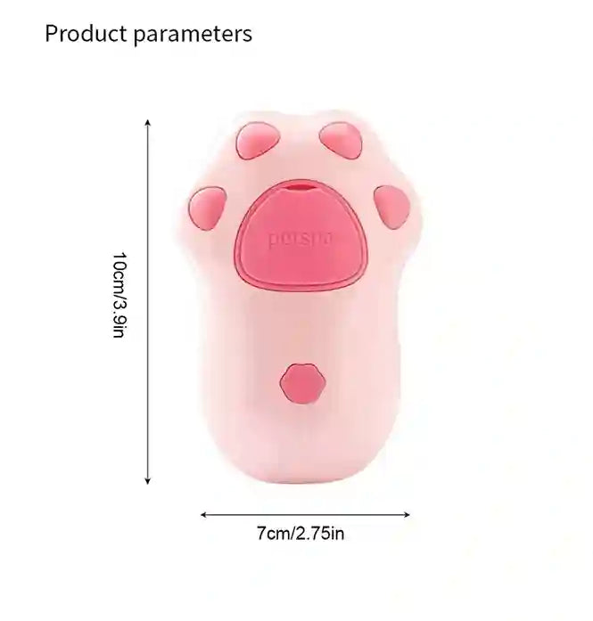 Pink paw-shaped product with dimensions on a white background