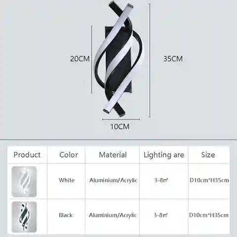 BABBAK'S LTD DARHYN Three Curved Lines LED Wall Lamp – Modern Dimmable Aluminum & Acrylic Light for Bedroom, Living Room, Dining Area (Black/White)