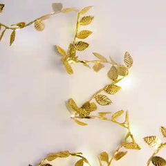 BABBAK'S LTD Golden Silver Leaf LED Fairy Lights – Battery Powered Decorative String Lights for Home & Events