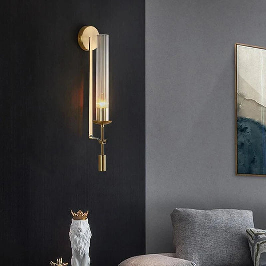 BABBAK'S LTD Gold Glass Wall Lamp – Elegant E27 Metal Light Fixture for Bedroom, Dining & Living Spaces