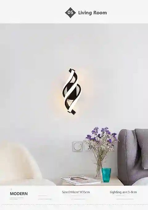 BABBAK'S LTD DARHYN Three Curved Lines LED Wall Lamp – Modern Dimmable Aluminum & Acrylic Light for Bedroom, Living Room, Dining Area (Black/White)