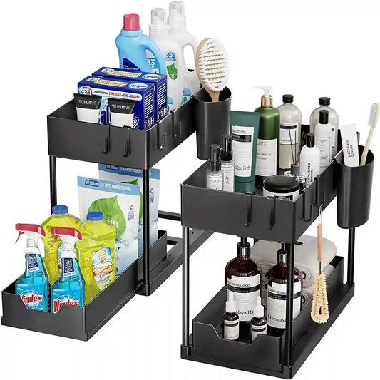 BABBAK'S LTD Double‑Tier Plastic Kitchen Storage Rack – Eco‑Friendly Floor Type Sundries Organizer