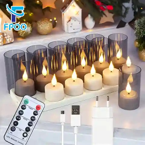 BABBAK'S LTD FREEPOWER Rechargeable LED Tea Candles – Flameless Dimmable Lights with Remote (5.5x4cm, Warm White, Black Cup)