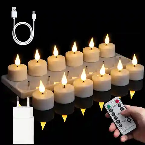BABBAK'S LTD FREEPOWER Rechargeable LED Tea Candles – Flameless Dimmable Lights with Remote (5.5x4cm, Warm White, Black Cup)