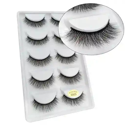 Set of false eyelashes in a packaging case with close-up inset.