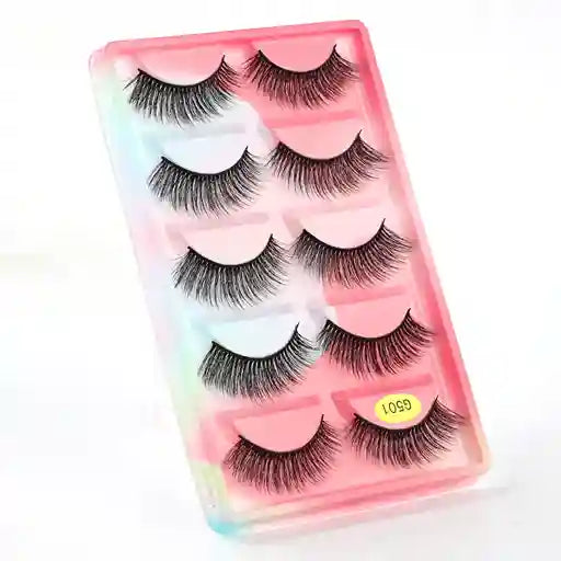 Set of false eyelashes in a colorful packaging case on a white background