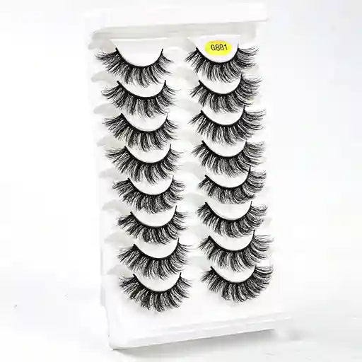 Set of false eyelashes in a white display box on a white background