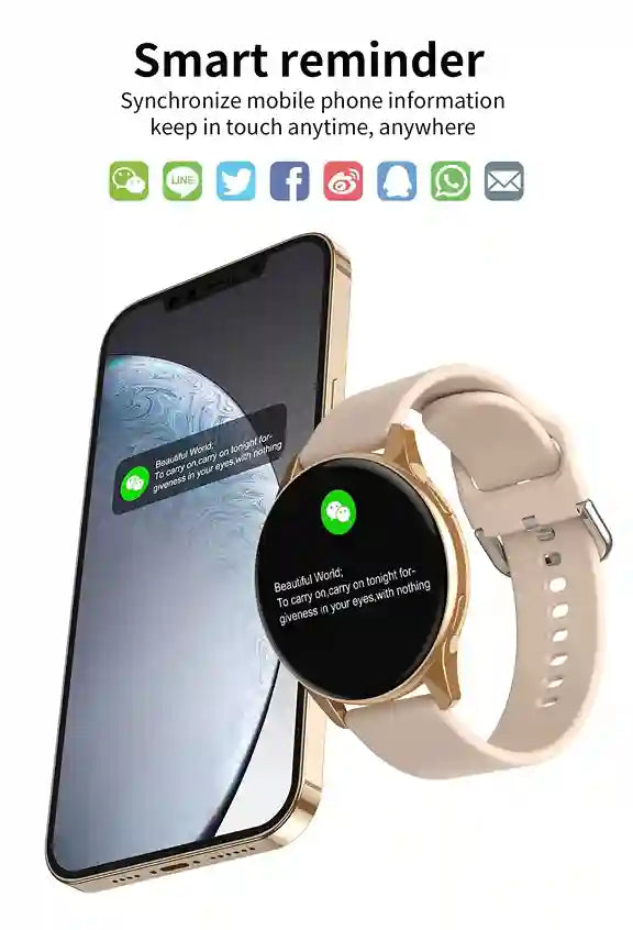 Smart phone and smart watch with synchronization text and icons on a white background