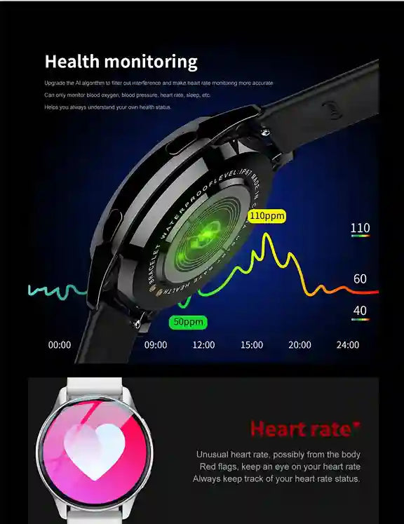 Smartwatch with health monitoring features on a dark background