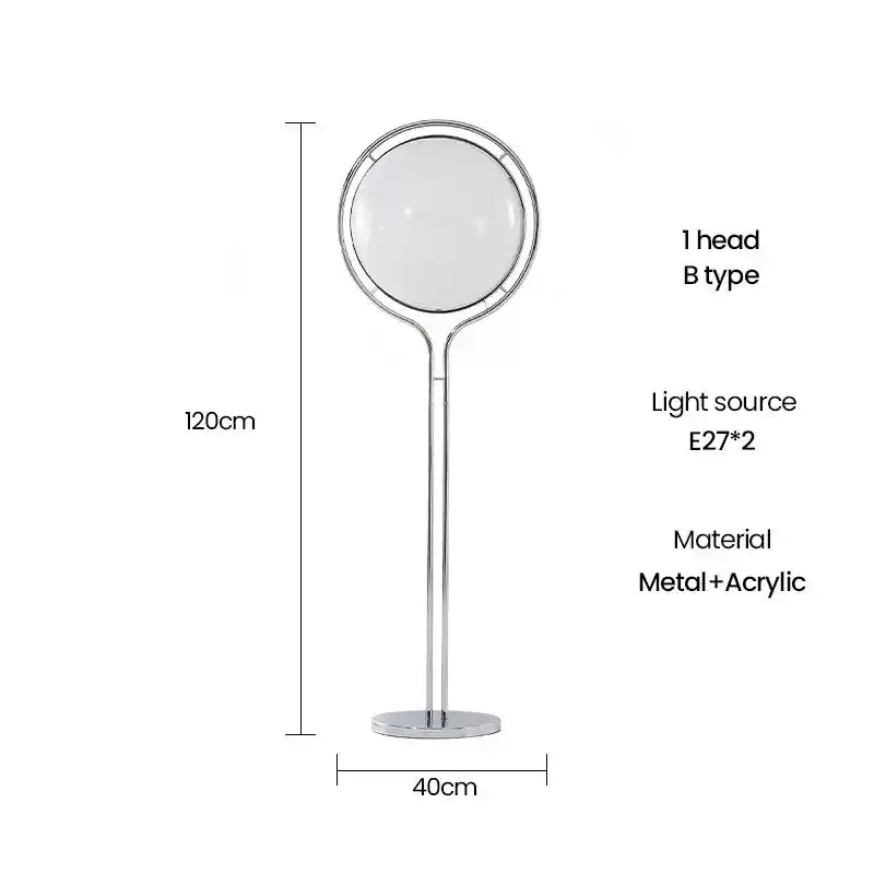 Stand mirror with dimensions and specifications on a white background
