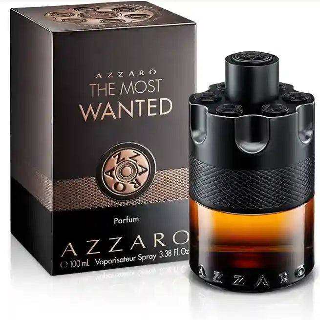Azzaro The Most Wanted perfume bottle and packaging on a white background