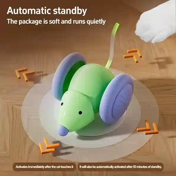 Toy mouse with automatic standby feature on a wooden surface