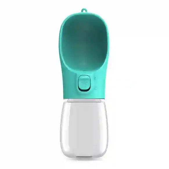 Turquoise pet water bottle on a white background