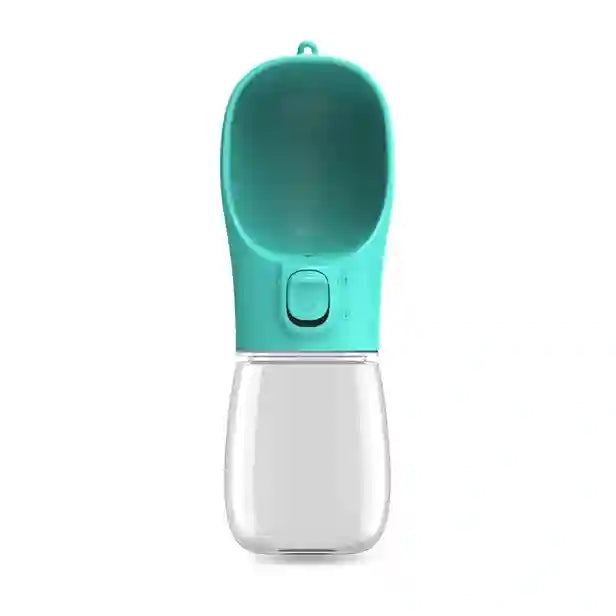Turquoise pet water bottle with clear base on a white background