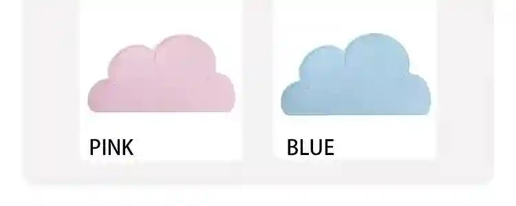 Two cloud-shaped objects, one pink and one blue, on a white background with labels underneath.
