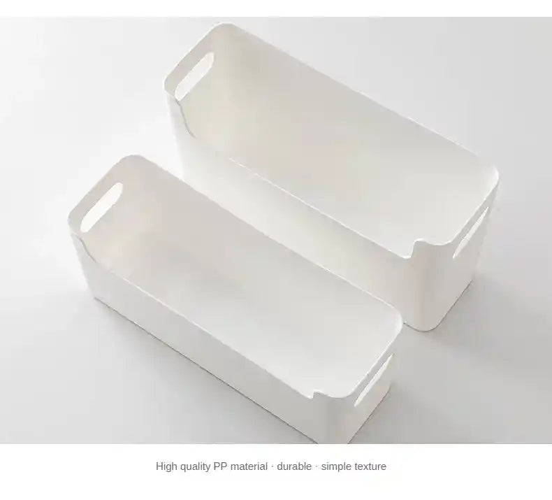 Two white rectangular containers on a light gray background